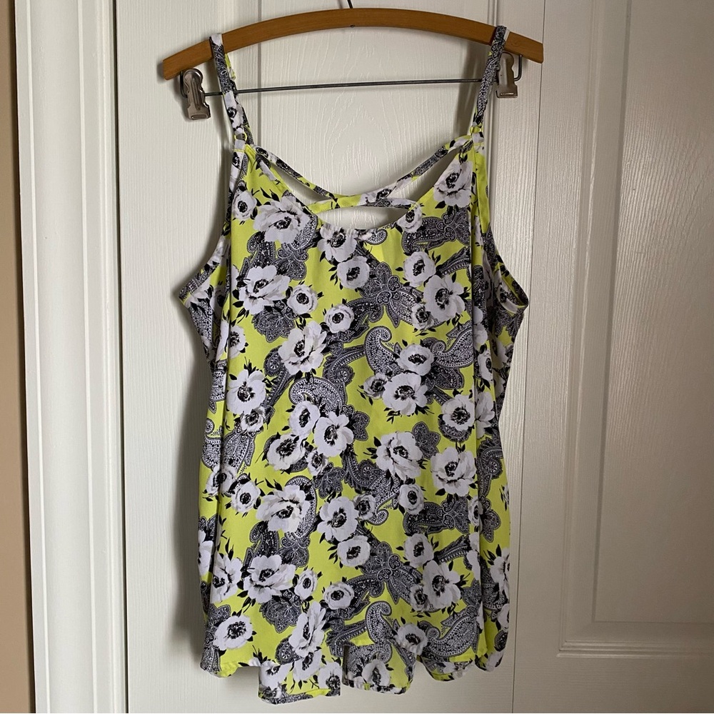 Torrid Yellow Black Floral Georgette Criss Cross Camisole Flowy 2 Festival Edgy